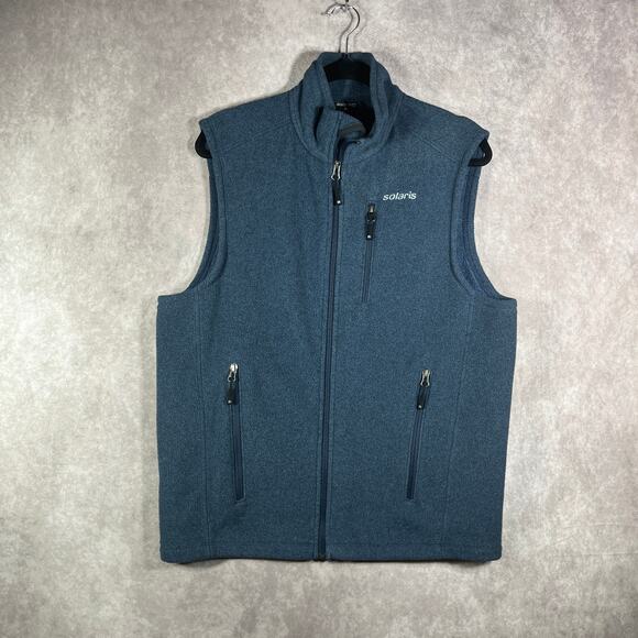Solaris Vest Mens Medium Blue Fleece Full Zip Pockets Mock Neck Outdoor Travel - Picture 1 of 10